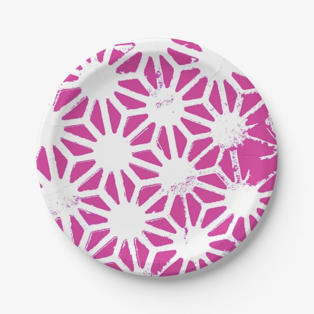 Fuchsia geometric pattern paper plates (Front)