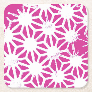 Fuchsia geometric pattern square paper coaster