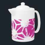 Fuchsia geometric pattern teapot<br><div class="desc">Bright pink and white geometric pattern</div>