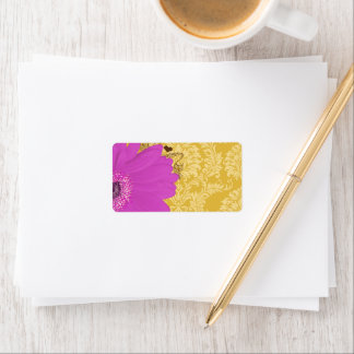 Fuchsia Gerber Daisy & Golden Glow Damask Label
