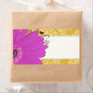 Fuchsia Gerber Daisy & Golden Glow Damask Label
