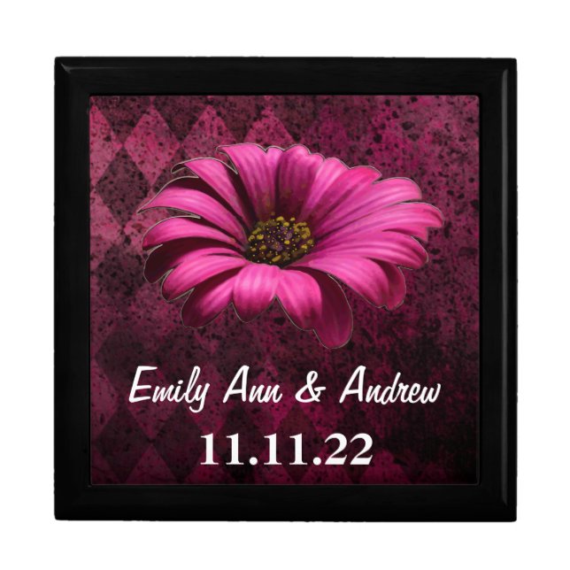 Fuchsia Gerber Daisy Wedding Anniversary Jewelry Box (Front)