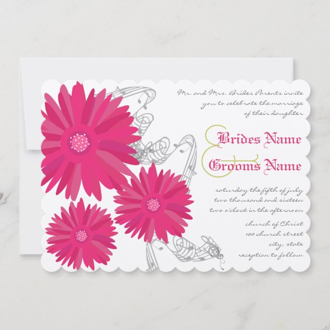 Fuchsia Gerber Daisy Wedding Invitation (Front)