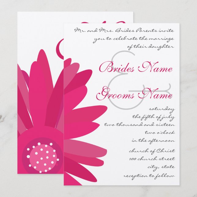 Fuchsia Gerber Daisy Wedding Invitation (Front/Back)