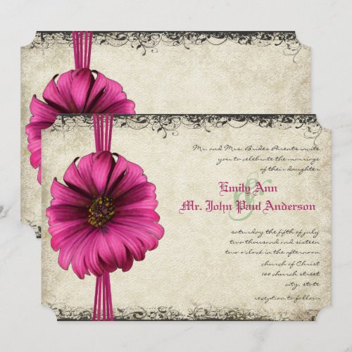 Fuchsia Gerber Daisy Wedding Invite
