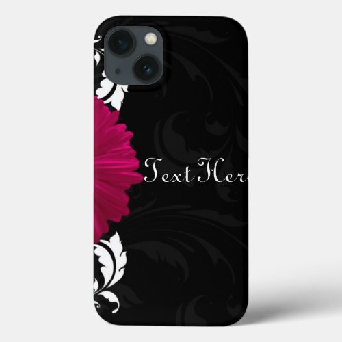 Fuchsia Gerbera Daisy BlackWhite Floral Swirl iPhone 13 Case