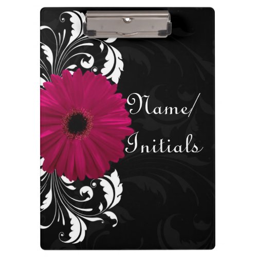 Fuchsia Gerbera Daisy BlackWhite Swirl Clipboard