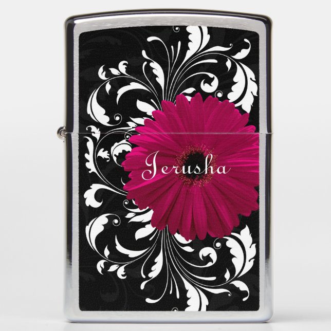 Fuchsia Gerbera Daisy Flower Swirl Womens Zippo Lighter (Front)