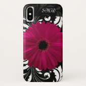 Fuchsia Gerbera Daisy with Black and White Swirl Case-Mate iPhone Case (Back)