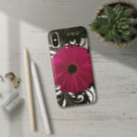 Fuchsia Gerbera Daisy with Black and White Swirl iPhone X Case