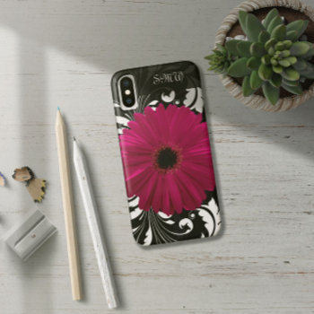 Fuchsia Gerbera Daisy With Black And White Swirl Iphone X Case by cutencomfy at Zazzle
