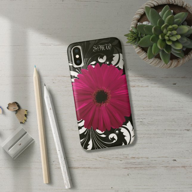Fuchsia Gerbera Daisy with Black and White Swirl Case-Mate iPhone Case