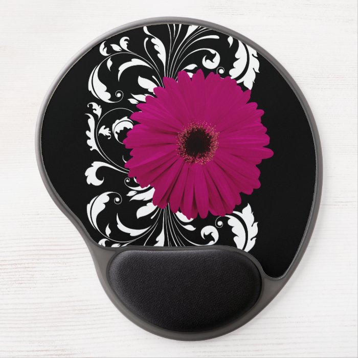 Fuchsia Gerbera Daisy with Black and White Swirl Gel Mouse Pads