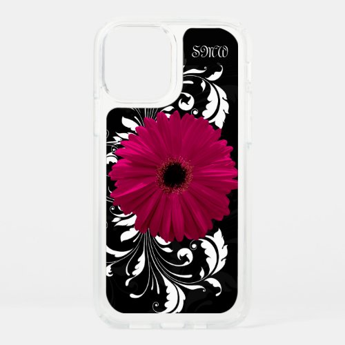 Fuchsia Gerbera Daisy with Black and White Swirl Speck iPhone 12 Case