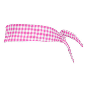 Fuchsia Gingham Hair Tie Tie Headband
