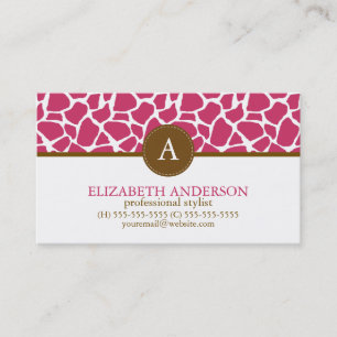 Fuchsia Giraffe Pattern Monogram Business Card