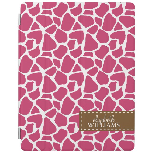 Fuchsia Giraffe Pattern Personalized iPad Smart Cover (Front)