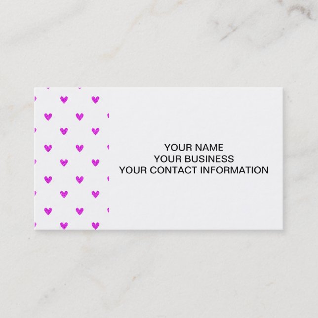 Fuchsia Glitter Hearts Pattern Business Card (Front)