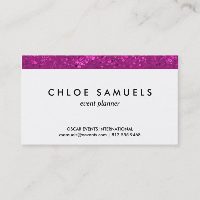 Fuchsia Glitter Look Hot Pink Sparkle Print Business Card (Front)