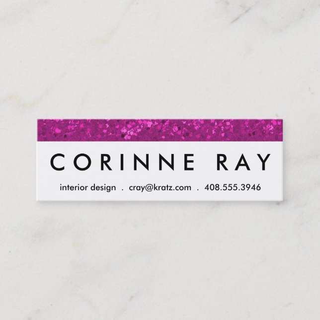 Fuchsia Glitter Look Hot Pink Sparkle Print Mini Business Card (Front)