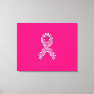 Fuchsia Glitter Style Pink Ribbon Awareness Canvas Print