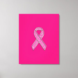 Fuchsia Glitter Style Pink Ribbon Awareness Canvas Print