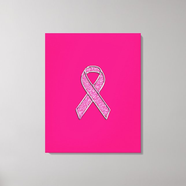 Fuchsia Glitter Style Pink Ribbon Awareness Canvas Print (Front)