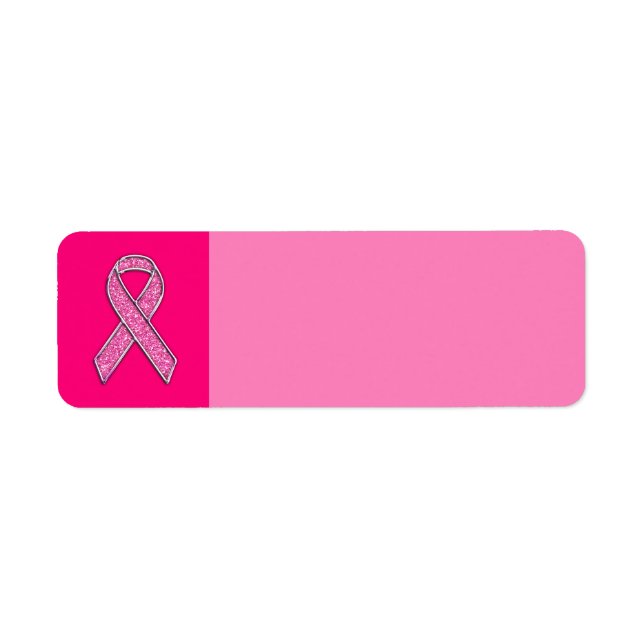 Fuchsia Glitter Style Pink Ribbon Awareness Label (Front)