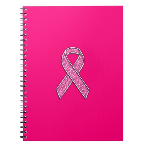 Fuchsia Glitter Style Pink Ribbon Awareness Notebook