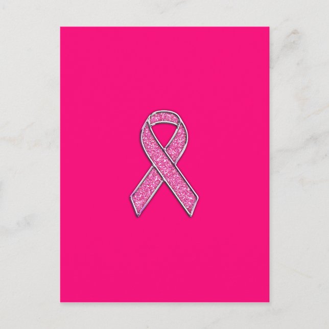 Fuchsia Glitter Style Pink Ribbon Awareness Postcard (Front)