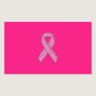 Fuchsia Glitter Style Pink Ribbon Awareness Rectangular Sticker