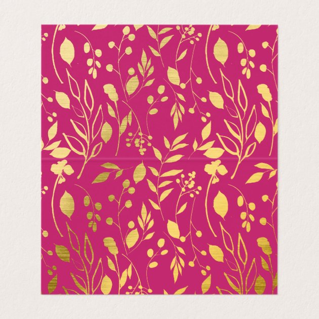 Fuchsia Gold Blossom Flowers Wedding Place Card