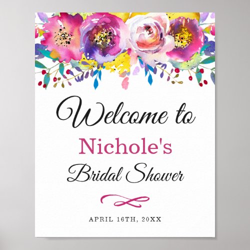 Fuchsia Gold Botanic Garden Bridal Shower Sign