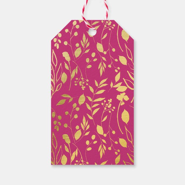 Fuchsia Gold Flowers Wedding Thank You Gift Gift Tags