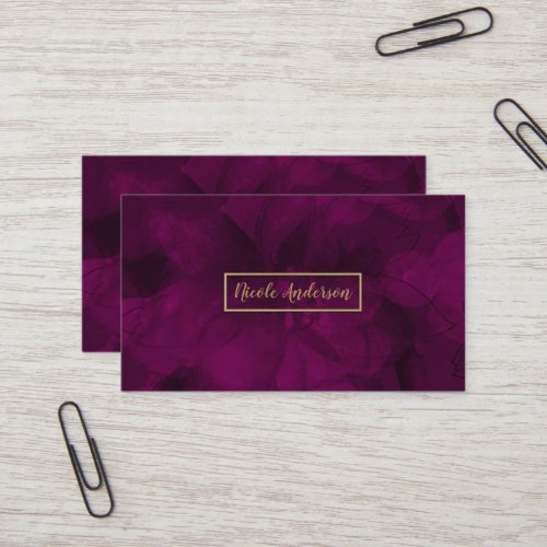 Fuchsia Gold Watercolor Floral Glam Elegant Modern Business Card