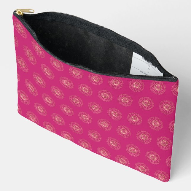 Fuchsia | Golden Zinnia Flower Medallions Accessory Pouch (Open)