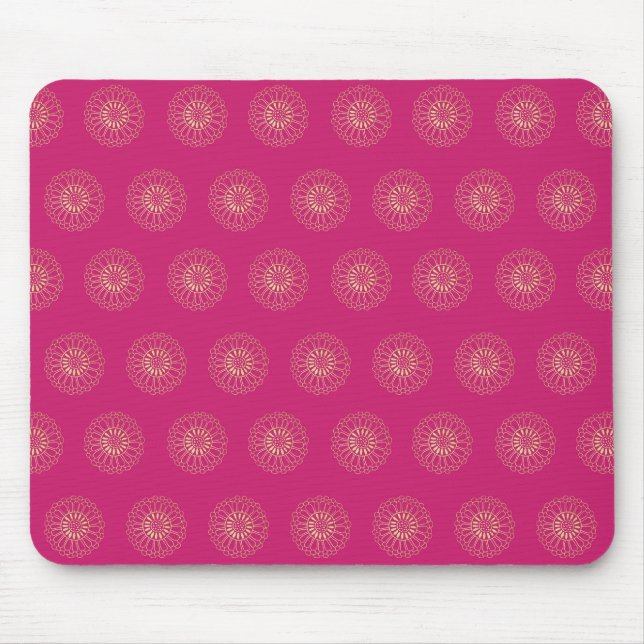 Fuchsia | Golden Zinnia Flower Medallions Mouse Pad (Front)