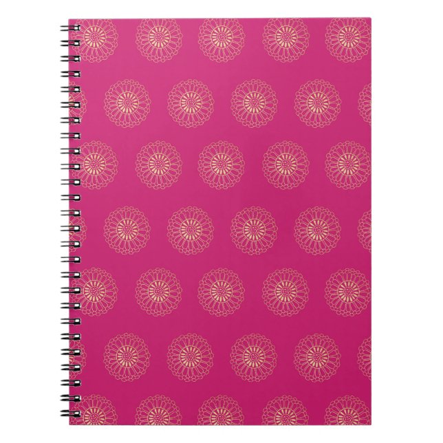 Fuchsia | Golden Zinnia Flower Medallions Notebook (Front)