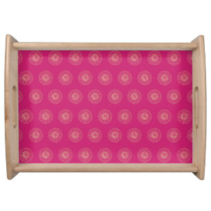 Fuchsia Golden Zinnia Flower Medallions Serving Tray