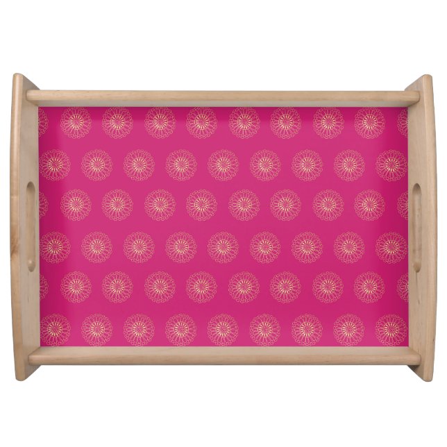 Fuchsia | Golden Zinnia Flower Medallions Serving Tray (Front)
