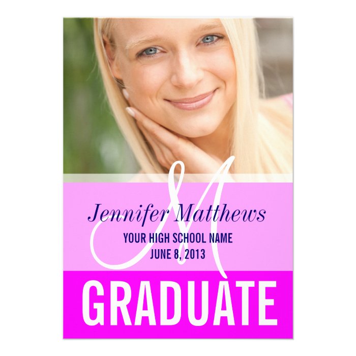 Fuchsia Graduate Photo Monogrammed Announcements