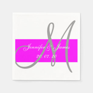 Fuchsia Gray Modern Wedding Paper Napkins