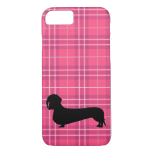 Fuchsia Gray Plaid Dachshund Pattern Preppy iPhone 8/7 Case