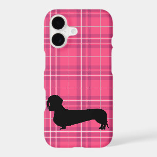 Fuchsia Gray Plaid Dachshund Pattern Preppy iPhone 17 Case