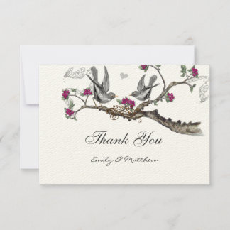 Fuchsia & Gray Vintage Birds Wedding Invitations
