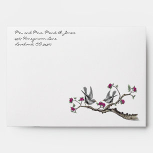 Fuchsia & Gray Vintage Love Birds Flower Envelopes
