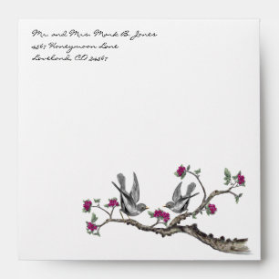 Fuchsia & Gray Vintage Love Birds Flower Envelopes