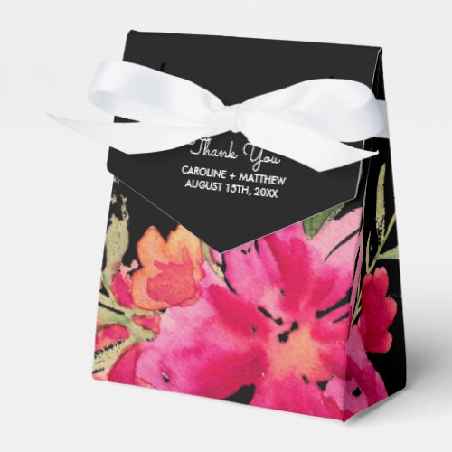 Fuchsia Green Floral Black Wedding  Favor Boxes