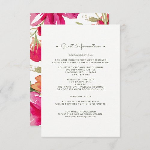 Fuchsia Green Floral Wedding Details Cards 