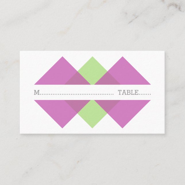 Fuchsia Green Geometric Triad Place Card (Front)